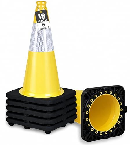 Image of BESEA 6 Pack 18 Inch Yellow Traffic Cones with Wide Stable Base
