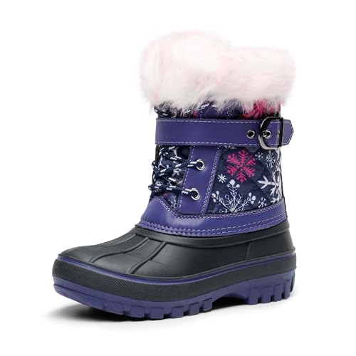 DREAM PAIRS Girls Boys Snow Boots Water-Resistant Outdoor Warm Cozy Anti-Slip Mid Calf Faux Fur Lining Winter Shoes for Little/Big Kids 11 Little Kid Purple/Fuchsia