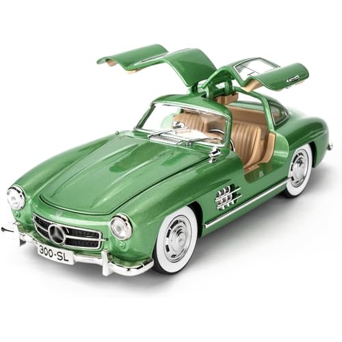 Image of 1:24 SL300 Vintage Toy Car Classic Model Toy Car for Kids Diecast Metal Cars Light Sound Pullback Openable Door, Green