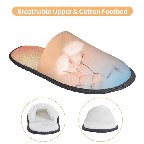 The Sunset Of Dandelion Print Women Slippers Home Furry Shoes Keep Men Couples Shoes Warm For Women-4
