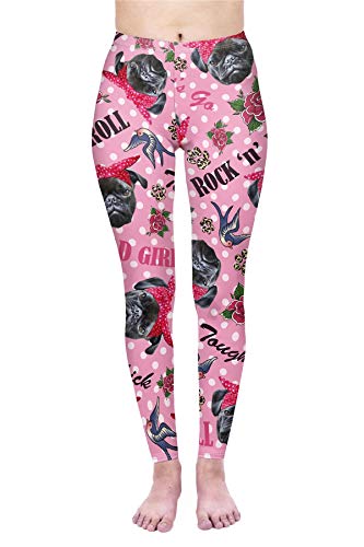 Kukubird Printed Patterns Women's Yoga Leggings Gym Fitness Running Pilates Tights Skinny Pants Size 6-10 Stretchable-Rocka Billy Pug