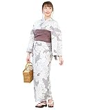 [SOUBIEN] ソウビエン 浴衣 2点 セット (浴衣/兵児帯) レディース フリーサイズ 花 モダン クール 牡丹・白×ピンクグレー ykt00244-obs00332