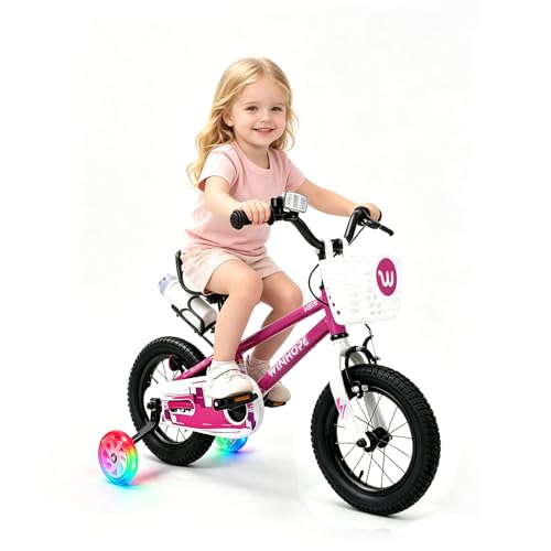 Image of WinHope 12-18 Inch Kids Bike with Light up Training Wheels for Boys Girls | Dual Brake Bicycle with Basket Adjustable Seat Water Bottle for Summer Riding Birthday Gift for Toddler 2-9 Years