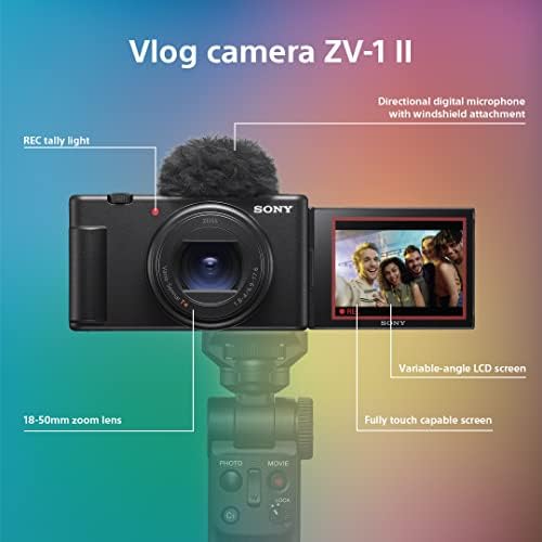 Sony Vlog Camera ZV-1 II | Digital camera (Vari-angle screen for vlogging, wide angle zoom lens, 4K video, multi-directional microphone) Black