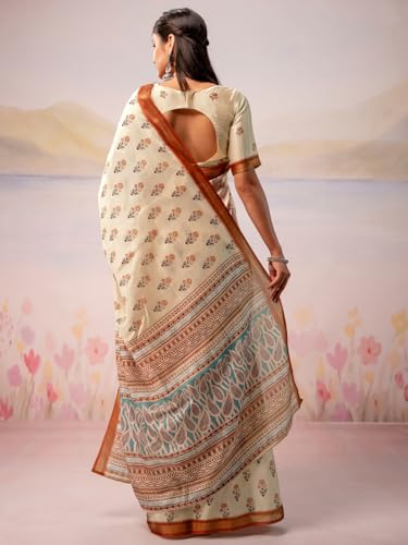 Image of Satrani Women's Silk Printed Ready To Wear Saree with Unstitched Blouse Piece