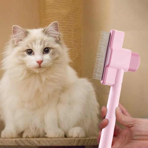 HELLORSO Multifunctional Pet Hair Comb Flea and Tear Stain Removal, 2025 New Flea Comb Dog Cat Hairs Removal Cat Hair Grooming Brush, Upgrade Self Cleaning Pet Hairs Combs (Pink)