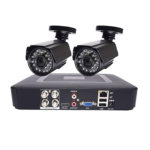 SHEHUALI Kits de vigilancia DVR, Cámara de Seguridad CCTV AHD Kit videovigilancia Metal 2 cámaras HD 720P/1080P 4CH DVR vigilancia Impermeable visión Nocturna, Cámara de CCTV(720P Camera Kit)