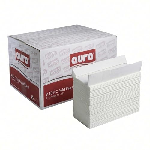 Image of Aura C Fold Paper Hand Towels 2 Ply White 2244 Sheets