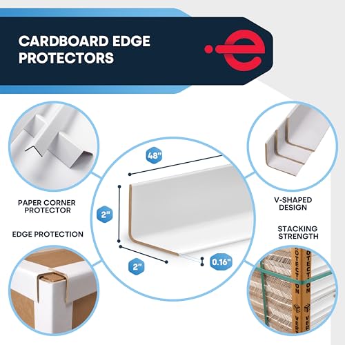 ESK Packaging Cardboard Edge Protectors for Shipping - 2"W x 2"D x 48"L, Medium Duty .160 ga, Pallet Corner Protectors, Angle Boards, White, 50/Pack by ESK Packaging - Image 2