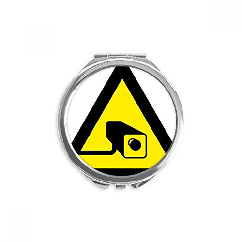Miroir rond maquillage poche portable 2,6 pouces triangle avertissement caméra noir jaune