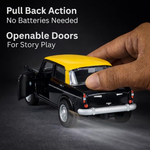Image of Retro Sedan Toy Car with Pull-Back Action & Openable Doors| Durable ABS Plastic Classic Car Toy for Kids (3+ Years)|Black