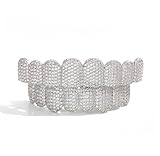 Diamond Grillz for Men 8-Tooth Micro-Paved Zircon Full Coverage Iced Out Luxury Statement Hip Hop Party Nightclub Performance (a set of,silver)