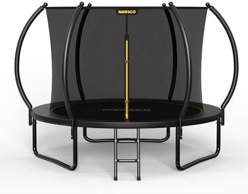 Mersco Trampoline Outdoor 10FT 12FT 14FT with Enclosure and Ladder, ASTM Approved Recreational Trampoline for Kids and Adults, Anti-Rust Coated Frame, Enhanced Weight Capacity