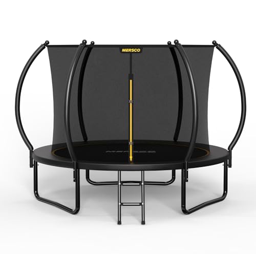 Mersco Trampoline Outdoor 10FT 12FT 14FT with Enclosure and Ladder, ASTM Approved Recreational Trampoline for Kids and Adults, Anti-Rust Coated Frame, Enhanced Weight Capacity