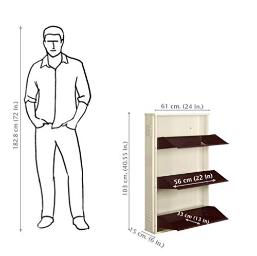 Image of Delite Kom 24 Inch Wide, 3 Shelf Metal Shoe Rack Wall Mounted for Home with Central Lock Holds Upto 9 Shoes or 15 Slippers Pair | 1 Year Warranty | (41 x 24 x 5 Inch, Ivory Brick Red) DIY Space Saving