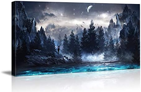 Canvas Wall Art Bathroom Decor Bedroom Landscape deer Painting Outer Space Starlight Canvas Prints Star Sky Pictures Astronomy Artwork Bathroom Wall Décor Scenery Contemporary Decorative 20"x40"