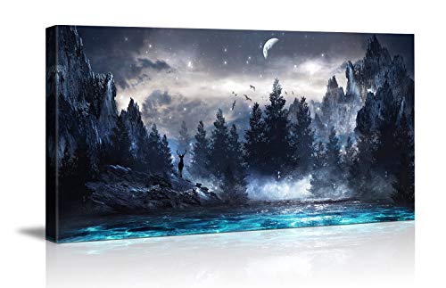 Canvas Wall Art Bathroom Decor Bedroom Landscape Deer Painting Outer Space Starlight Canvas Prints Star Sky Pictures Astronomy Artwork Bathroom Wall Décor Scenery Contemporary Decorative 20"X40" #TOP30