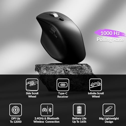 Image of Keychron M6 Wireless All Silent Gaming Optical Mouse, 1000Hz Tri-Mode 2.4 GHz /Bluetooth 5.3 /Wired, PixArt 3311 Sensor, 12000 DPI, Magnetic Metal Scroll Wheel for Windows PC /Mac - Black