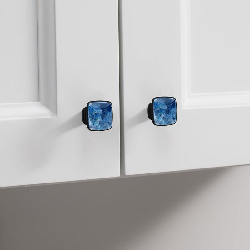 Miniatura 2 de LORVIES Paquete de 4 pomos decorativos florales de 1.2 pulgadas, cuadrados de vidrio ABS negro con un solo agujero, tiradores de cajón de aparador