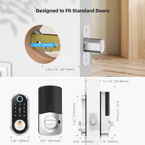 Smart Door Lock Keyless Deadbolt: SMONET Smart Locks for Front Door Fingerprint Keyless Entry Electronic Digital Bluetooth Key Fob Code APP Touch keypads Compatible with Alexa by SMONET - Image 3