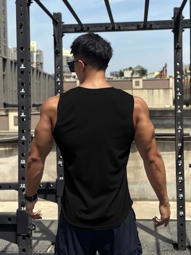 Image of Men's Sandow Sleeveless Vest - Slim Fit Ribbed Cotton Blend Tank Top - Lightweight Crew Neck Gym Workout Undershirt for Summer