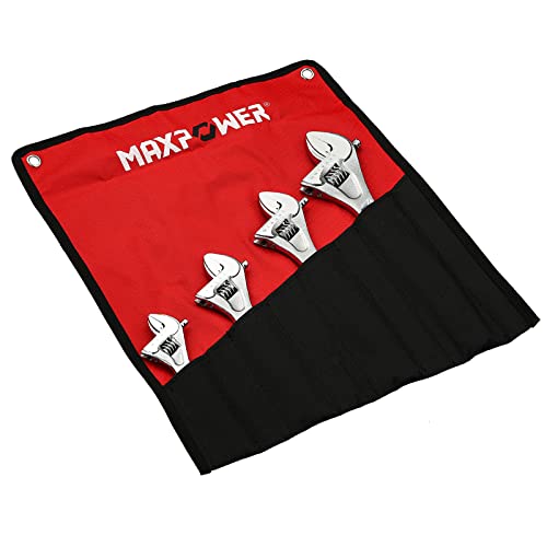 Maxpower 4Pcs Adjustable Wrenches Set, Professional Adjustable Shifter Movable Spanner Set With Wide Jaw Capacity, Drop Forged Wrench With Chrome Finish, Set Includes 6-Inch, 8-Inch, 10-Inch, 12-Inch #TOP3