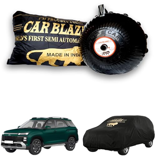Image of CARBLAZER Portable & Semi-Automatic Full Body Car Covers: Heavy Duty Device| Anti-Theft| Dust & Scratch Proof | Water & Wind Resistant|Custom Fit| Dual-Side Cover, Compatible for Hyundai Alcazar