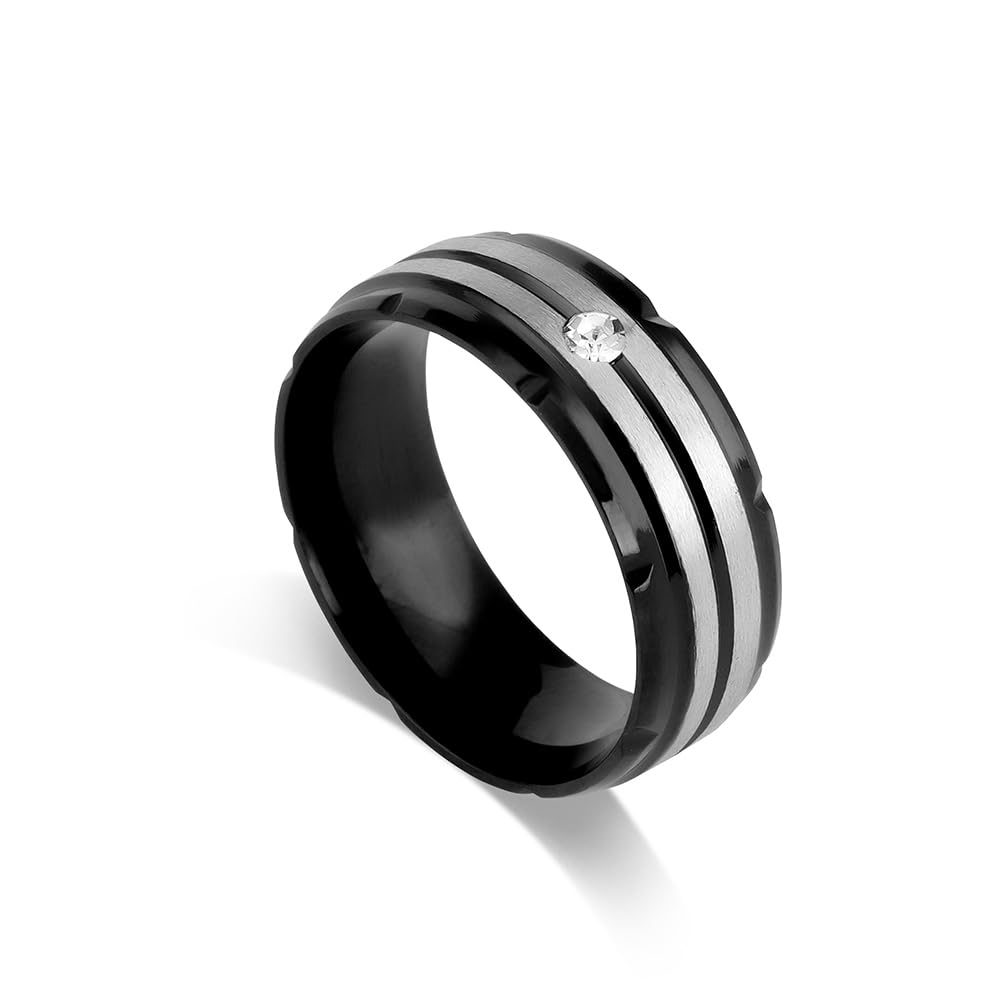 palmonas Splendid Silver Black Band Ring for Mens (Size- 6 to 12) - Waterproof & Anti-Tarnish, Gift for Boys & Men-picture-10