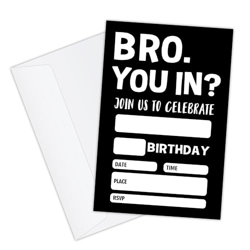 GaNiao 20 Bro You're Invited Boys Birthday Party Invitations with Envelopes Birthday Party Invitation Invite Cards for Teen Tween Boy, Boys Birthday Party Invites Simple Design Invitation Cards -JK2