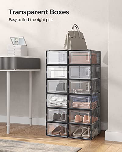 Image of SONGMICS Shoe Boxes, Pack of 24 Shoe Storage Organizers, Stackable Clear Plastic Boxes for Closet, Sneakers, 13.1 x 9.1 x 5.6 Inches, Transparent and Black ULSP906B12