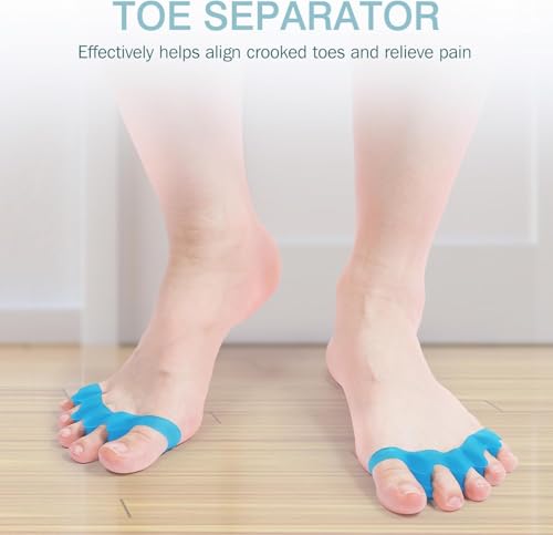 Image of Bunion Corrector Silicone Toe Separators For Fast Pain Relief - Orthopedic Bunion Spacers Spreader Free Size (Blue AFT)