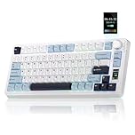 AULA S75Pro Wireless Gaming Keyboard 75 Percent,BT5.0/2.4G/USB-C Mechanical Keyboards with Screen & Multifunction Knob,Five-layer Padding,Hot Swap,RGB Backlit,Creamy Keyboard for Win/MAC (Blue White)