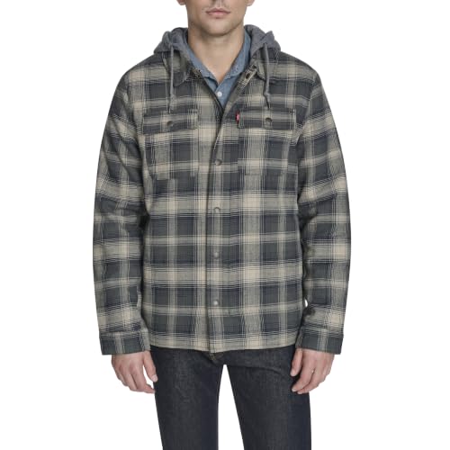 Image of Levi's mens Plaid Sherpa Lined Hooded Shirt Jacket (Regular & Big & Tall Sizes)