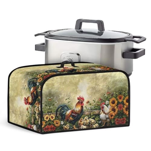 TODIYADDU Chicken Family Sunflower Slow Cooker Travel Bag Trendy Instant Pot Slow Cooker with Pocket and Handle Dustproof Air Fryer Cover Kitchen Small Appliance Dust Covers Holiday Gifts