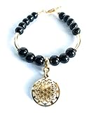 Handmade Obsidian Bracelet with Gold Plated Flower of Life Charm