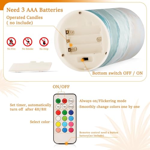 Image of Flickering Flameless Candles, Bohemian Beach LED Candles with Remote Timer, Set of 2 Battery Operated Candle for Valentine Wedding Birthday
