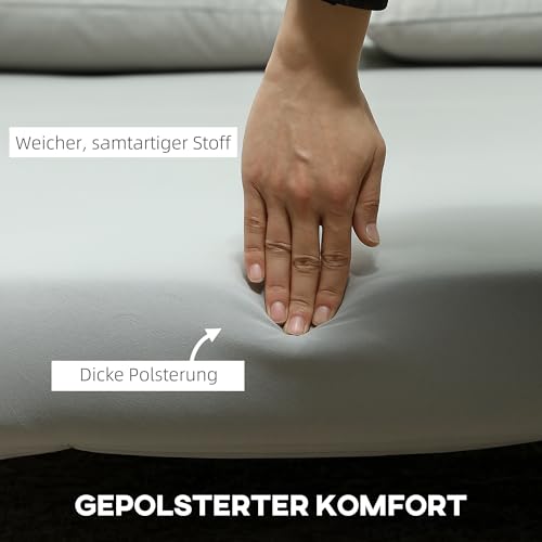 HOMCOM 3 in 1 Schlafsofa 130 x 190 cm Sofa mit Bettfunktion, Klappbar Couch mit Lendenkissen, Samtoptik, Verstellbarer Rückenlehne für Wohnzimmer, Schlafzimmer, Hellgrau