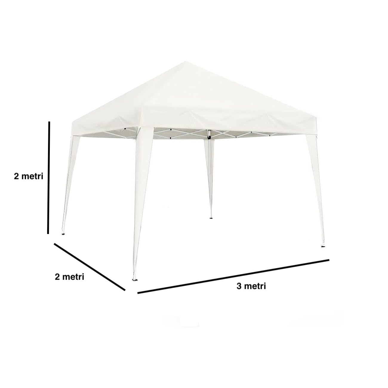 Gazebo Pieghevole Impermeabile Bianco 3x2m Telo PE 160g/mq con Borsa