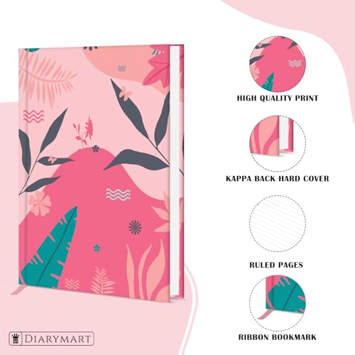 Image of Hard Bound Notebook for Girls & Women | A5 Ruled Journal | 192 Pages | 80 GSM Premium Paper | Designer Laminated Cover | Ribbon Bookmark | Notebook for School, College, Office, Journaling & Note Taking (DM4011)