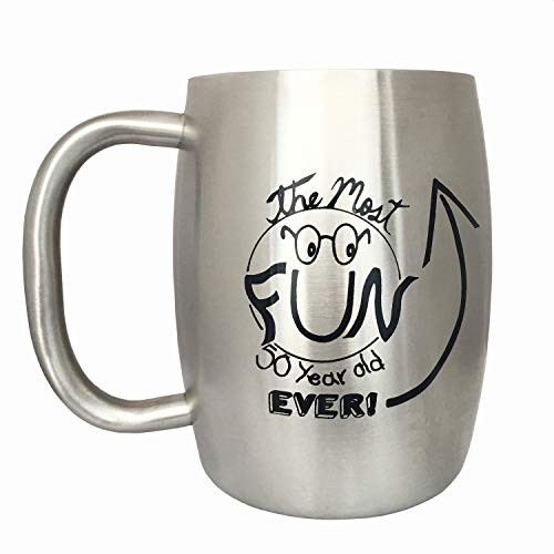Lifestyle Banquet 50th Birthday Gifts for Men - Stainless Steel Insulated 50th Birthday Beer Mug (14 ounce) with small Birthday Card