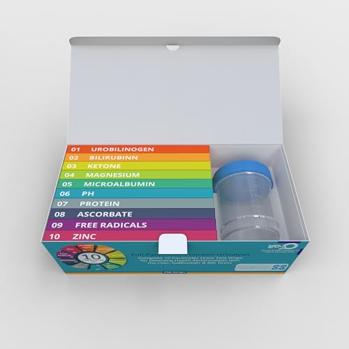 Liver Test Kit at Home, 10 Parameter Full Panel Liver Function Urine Test Strips 250ct, Health Check-Up, Urobilinogen, Bilirubin, Ketone, Protein, Microalbumin, Magnesium, Zinc, Free Radicals & More