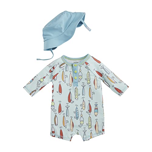 Image of Mud Pie Boys Baby Rashguard Swimsuit and Hat Set