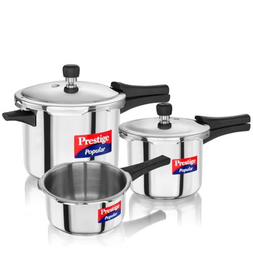 Image of Prestige Popular Stainless Steel Outer Lid Pressure Cooker Combo Pack (2+3+5 Litres)