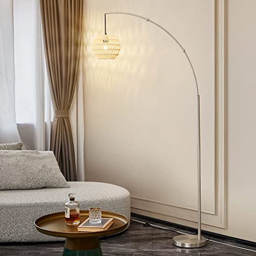 Oyears Modern Arc Floor Lamp For Living Room Bedroom Office 82'' Vintage Arching Hanging Lamp With Rope Linen Shade Brushed Steel Arch Standing Lamp Floor Light Silver(Bulb Included) #TOP8