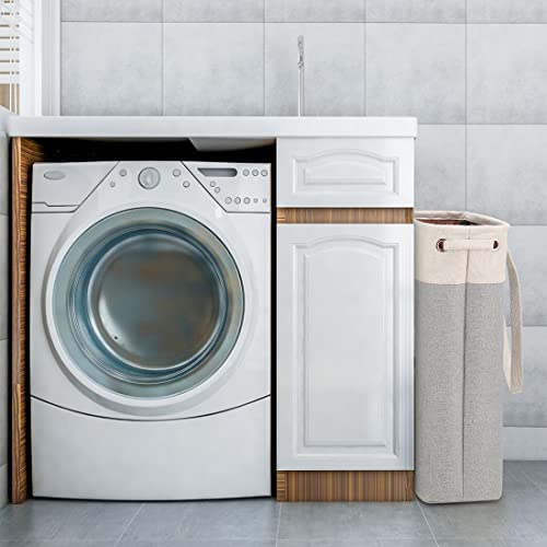 I Bkgoo Laundry Basket With Handles Beige&Silver Slim Laundry Bin Collapsible Dirty Clothes Basket Narrow Laundry Bag Foldable Dirty Hamper For Camping, Dorms, Apartments #TOP6