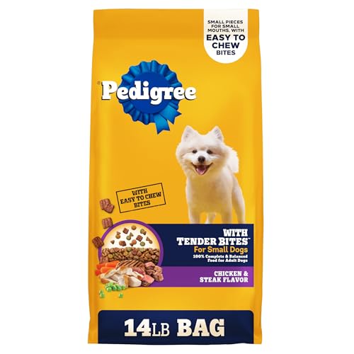 Pedigree Dry Dog Food Tender Bites for Small Breed Dogs, Adult Chicken and Steak Flavor, 14 lb. Bag