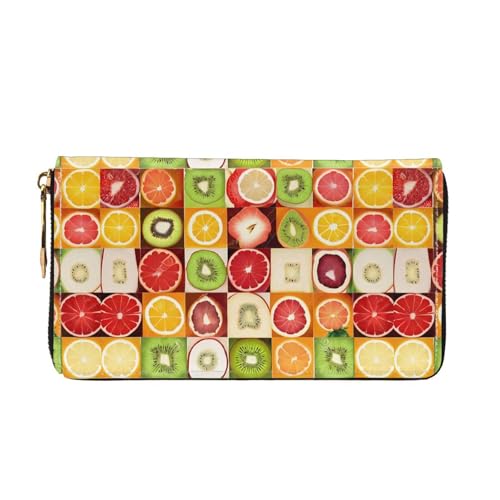 (Kiwi Watermelon) Faux Leather Wallet Long Clutch Zipper Purse Card Holder Travel Coins Cash Organizer Phone Pocket 7.48 x 4.13 x 0.9 inches2