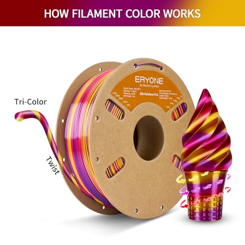 Image of ERYONE Silk Twist Rainbow 3D Printer PLA Filament 1.75 + /-0.03mm, Shiny Multicolor Filament PLA 1KG(2.2LBS), Inferno (Red Gold Purple)