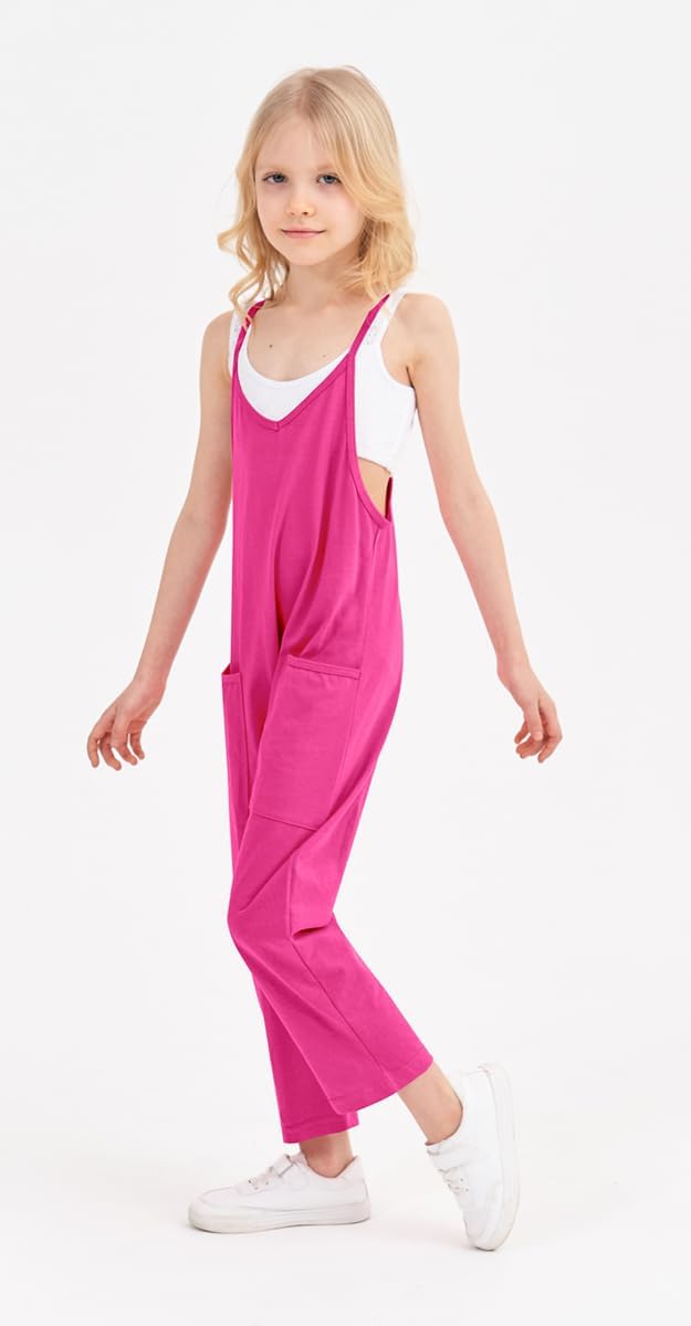 Jumpsuits for Girls Kids Casual Sleeveless Jumpsuits Spaghetti Strap Romper Long Pants with Pockets - Image 3
