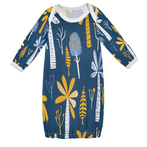 senya Nightdress Sleeper Gown Long Sleeve Nightgown Pajamas Yellow Plam Tree for 3-12 Months